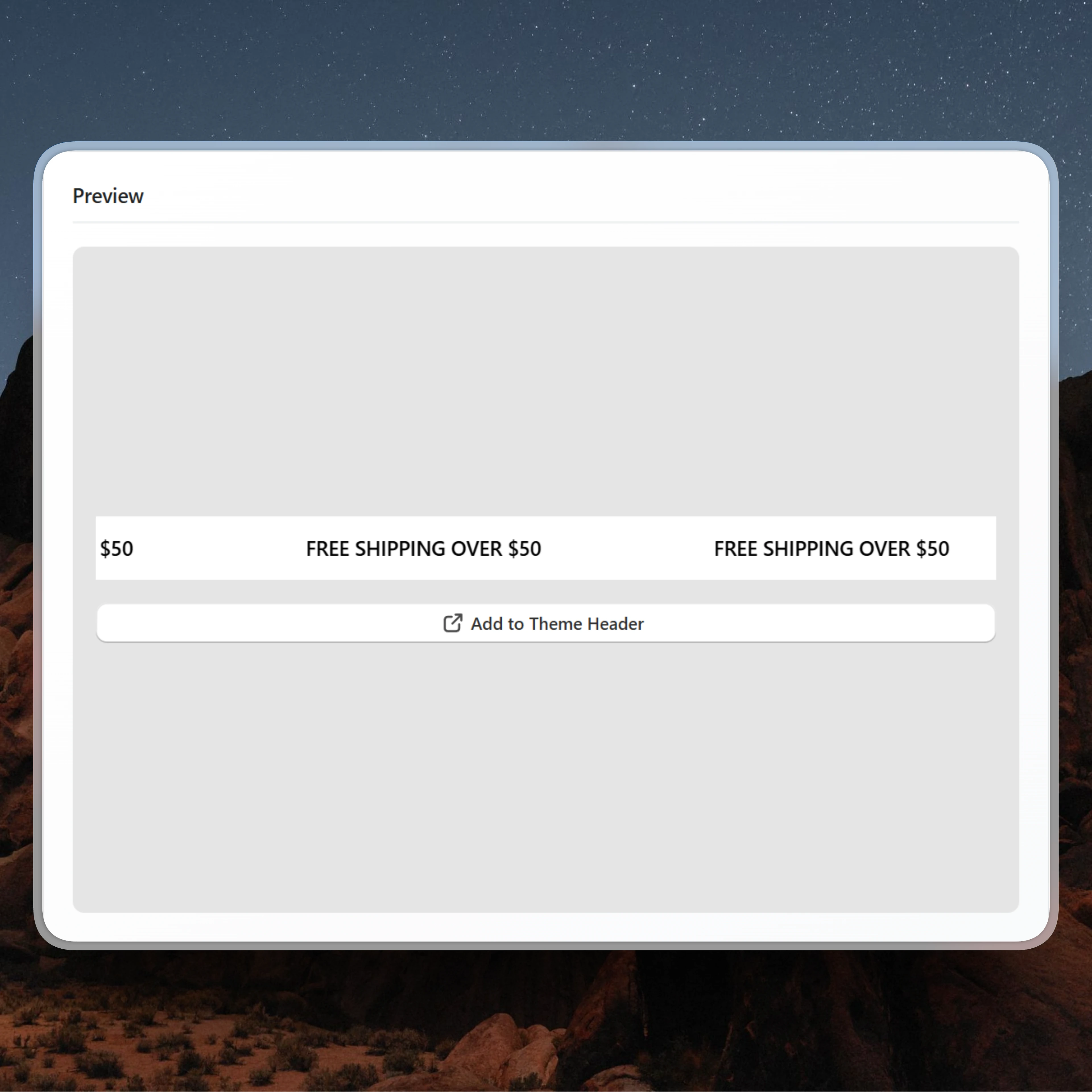 Website announcement bar preview showing a scrolling free shipping threshold promotion.